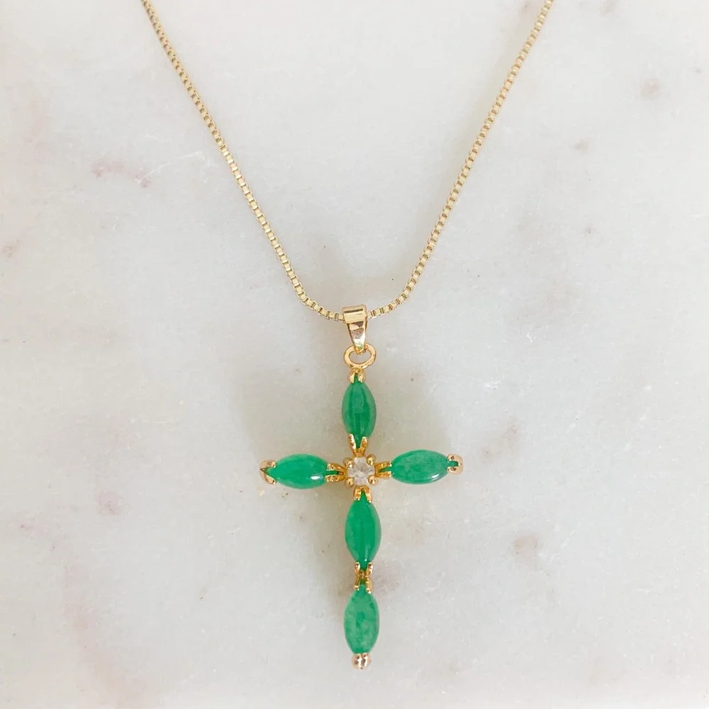 Jade Cross Necklace | 14k Gold Filled - Picture 1 of 7